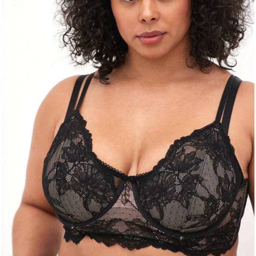 Sexy Torrid 2 (2X 18/20) Swiss Dot & Lace Underwire Black Unlined Bralette‎ Bra
